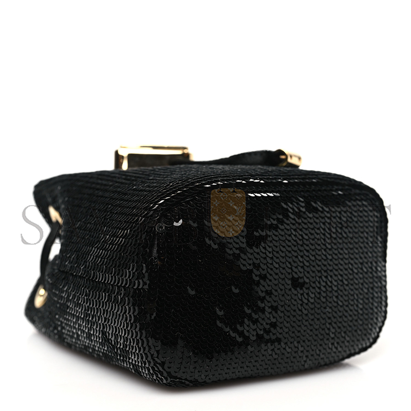Pra*a black sequined satin mini 1nr016 (12*9*6cm)